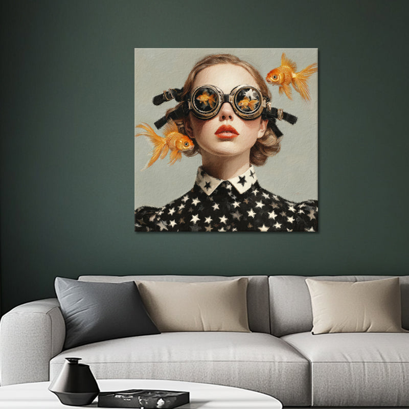 Frau mit Taucherbrille und Fischen III
