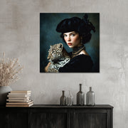 Porträt einer Frau mit Leopard