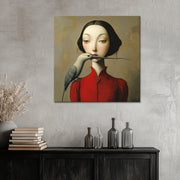 Surrealistische Frau mit Vögelchen