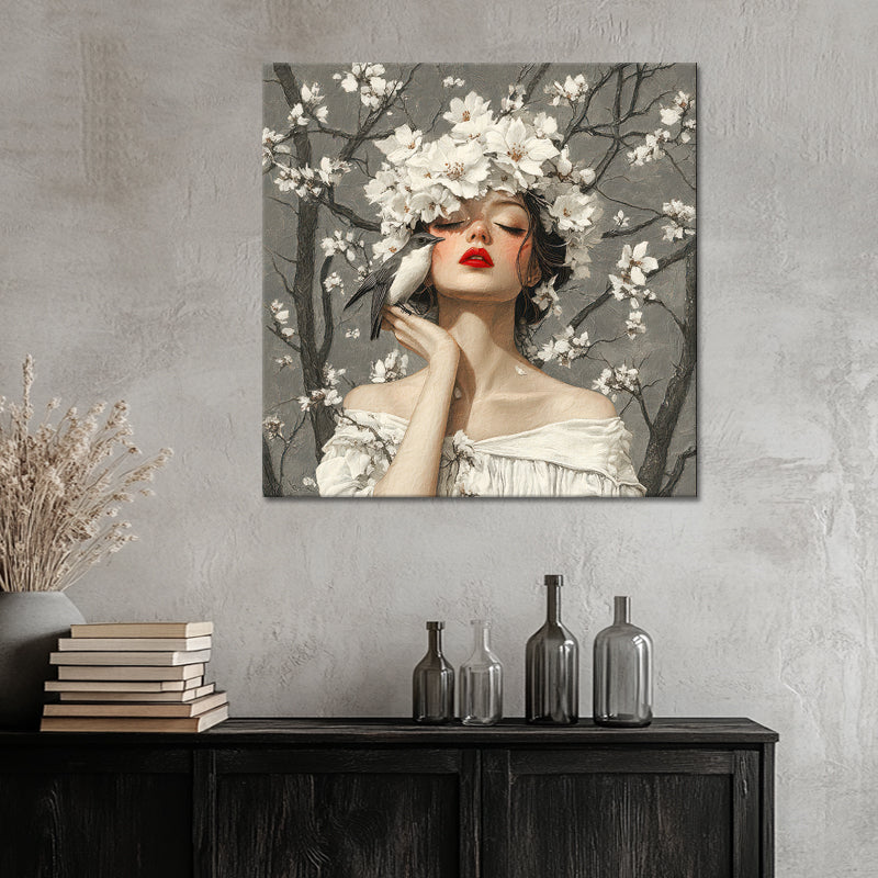 Frau mit Blumen und Vögeln III