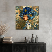 Frau mit blauen Blumen