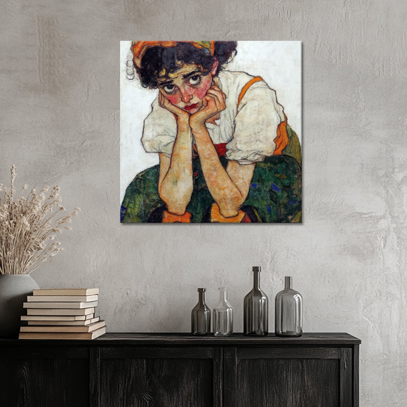 Frau mit Händen am Gesicht - Egon Schiele (Inspiration)