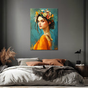 Gemälde einer schönen Frau mit Blumen