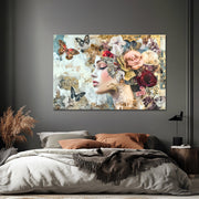 Frau, Schmetterlinge & Blumen