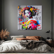 Asiatische Frau im Kimono-Graffiti