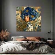 Frau mit blauen Blumen