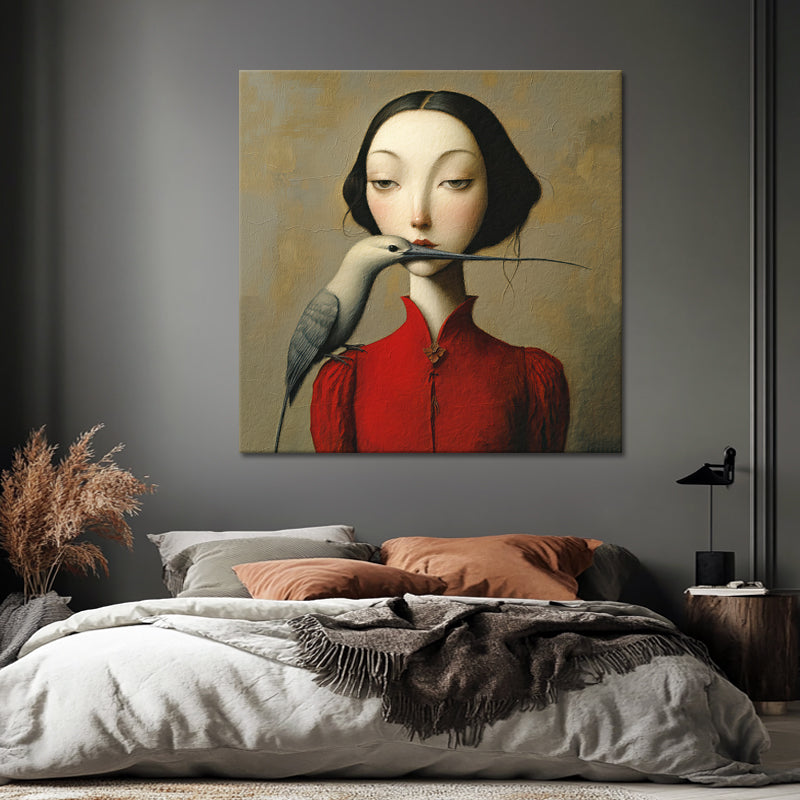 Surrealistische Frau mit Vögelchen