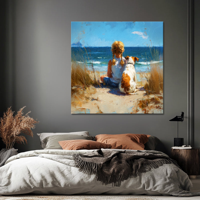 Mädchen mit Hund am Strand III