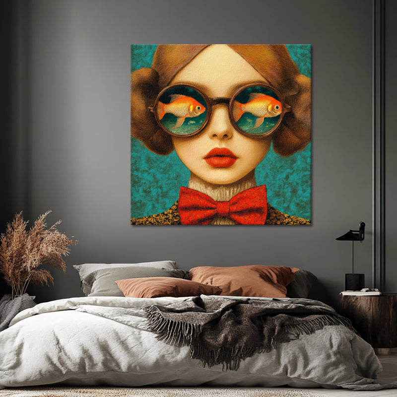 Frau mit Taucherbrille und Fischen II