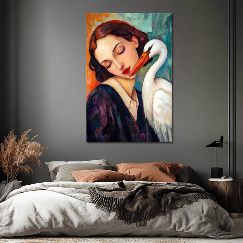 Frau mit Storch Kunst