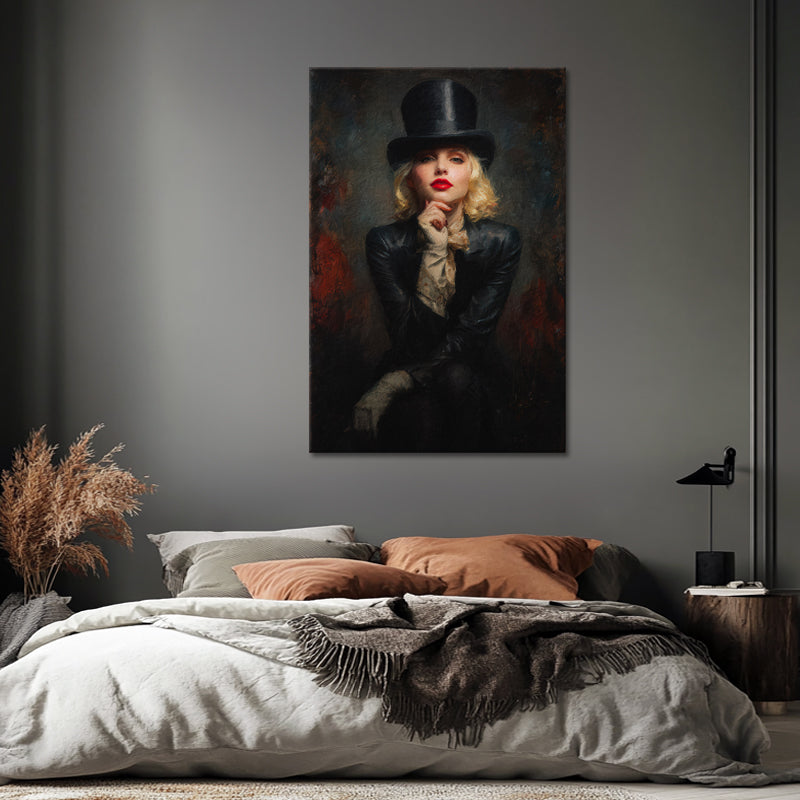 Blonde Frau mit Zylinder