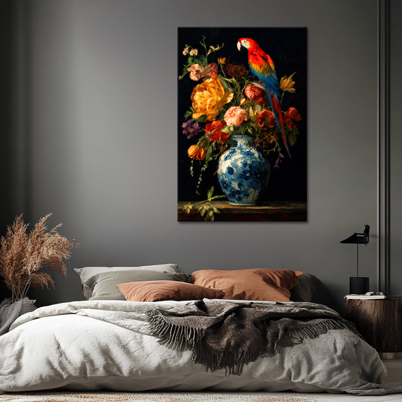 Blumen und Papagei