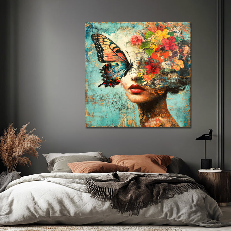 Frau, Blumen und Schmetterlinge II