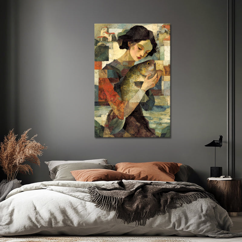 Surrealistische Frau mit Fisch