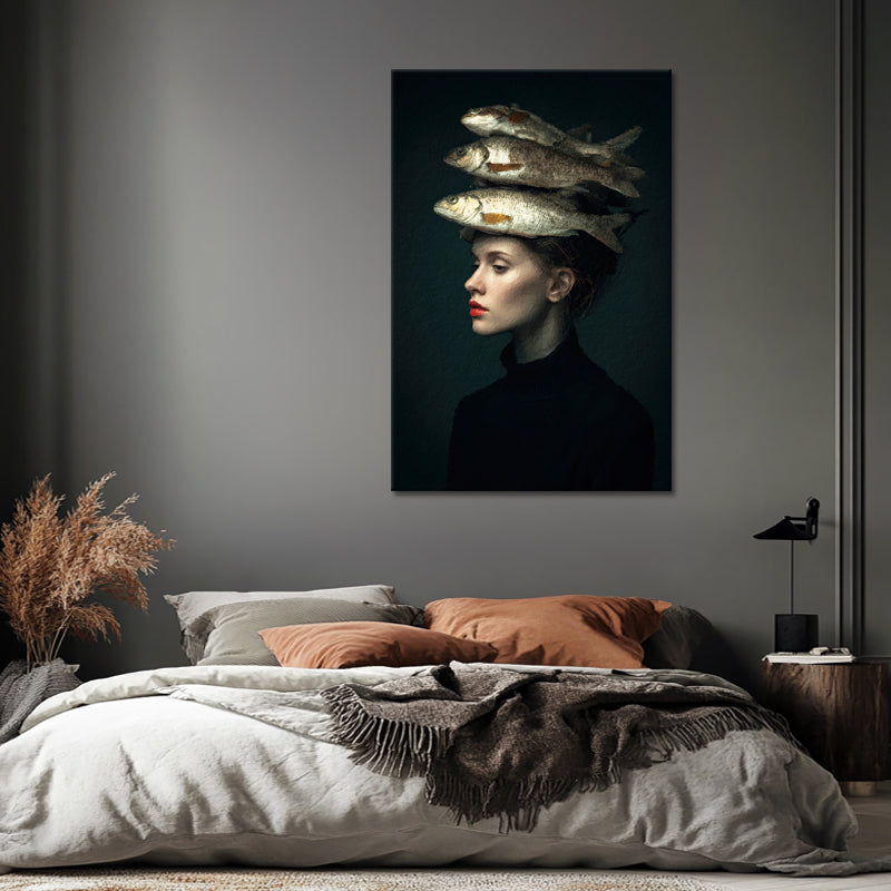 Surreales Porträt Frau Fisch