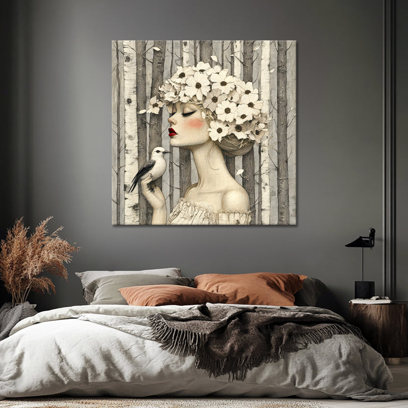 Frau mit Blumen und Vögeln II