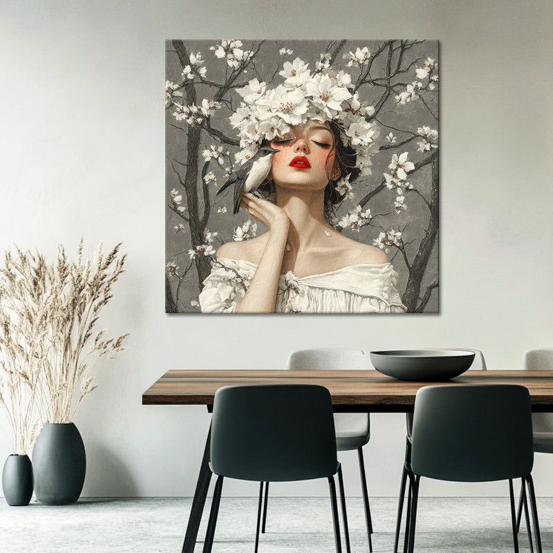 Frau mit Blumen und Vögeln III