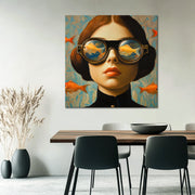 Frau mit Taucherbrille und Fischen