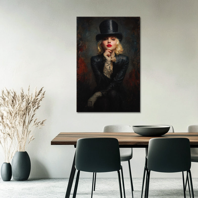 Blonde Frau mit Zylinder