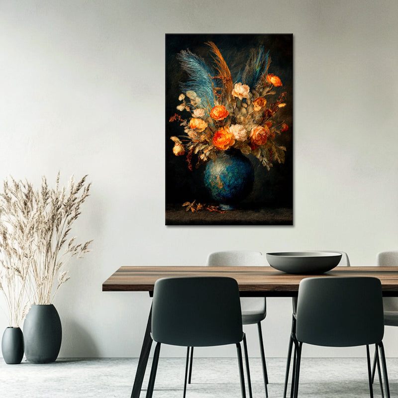 Blumen in türkisfarbener Vase