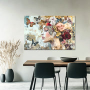 Frau, Schmetterlinge & Blumen