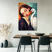 Frau mit Storch Kunst