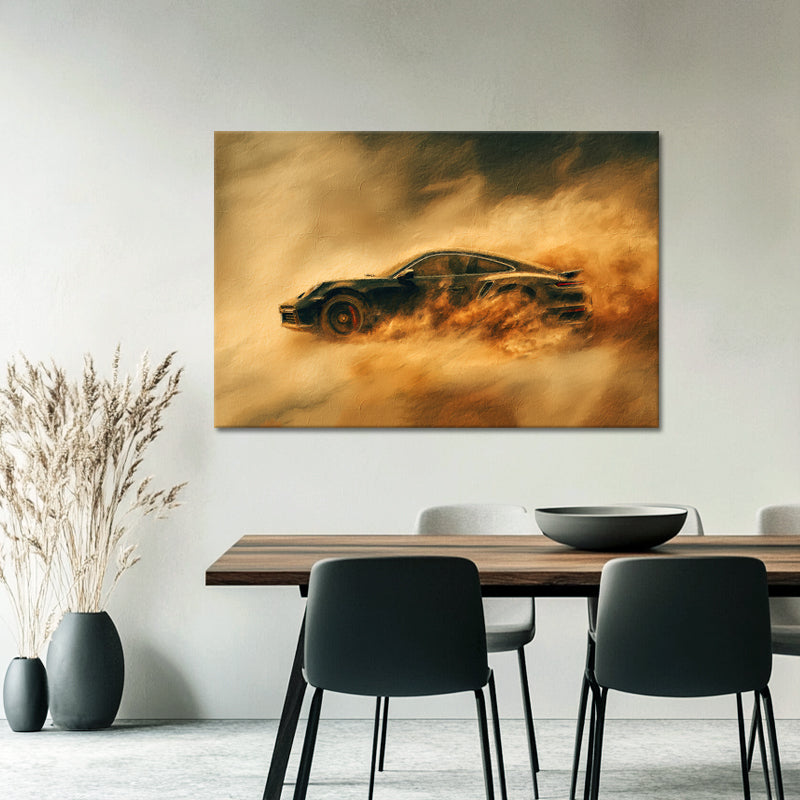 Gemälde eines fahrenden Porsches