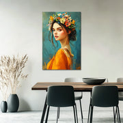 Gemälde einer schönen Frau mit Blumen