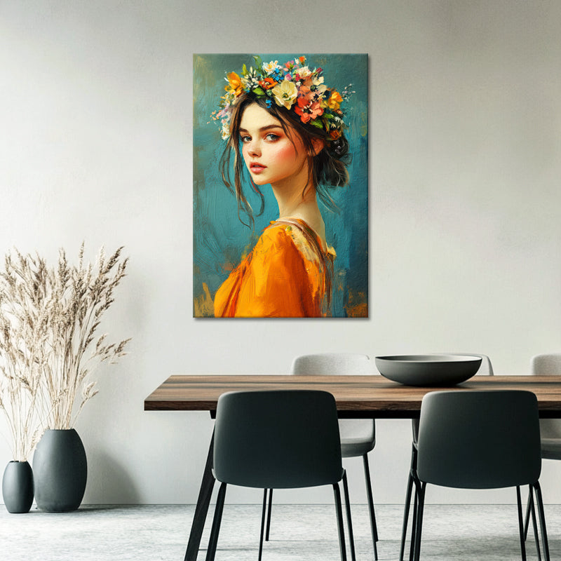Gemälde einer schönen Frau mit Blumen
