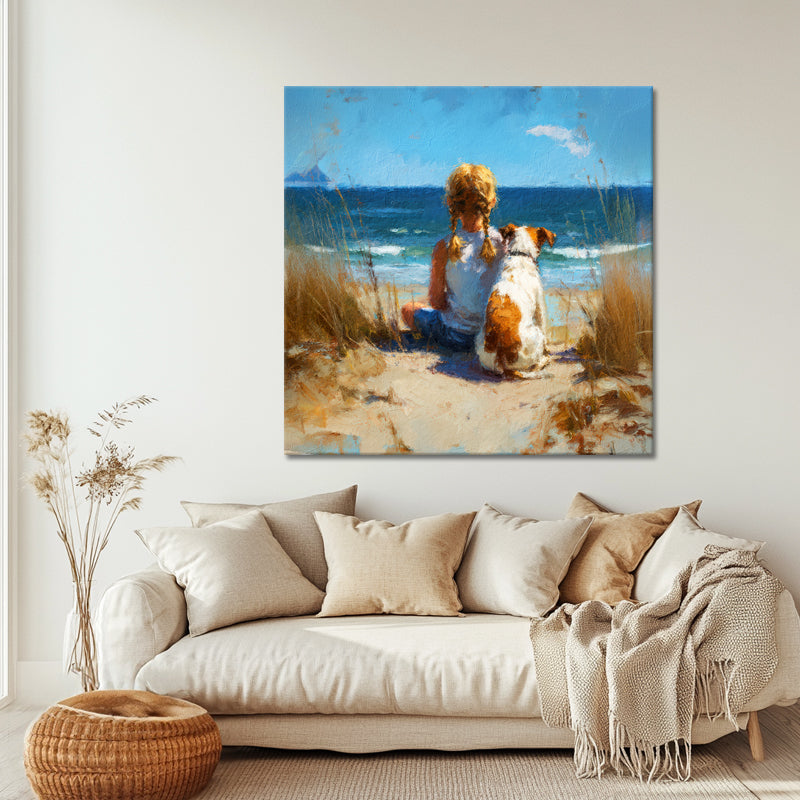 Mädchen mit Hund am Strand III