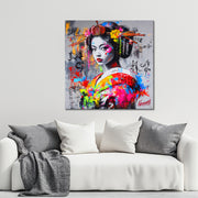 Asiatische Frau im Kimono-Graffiti