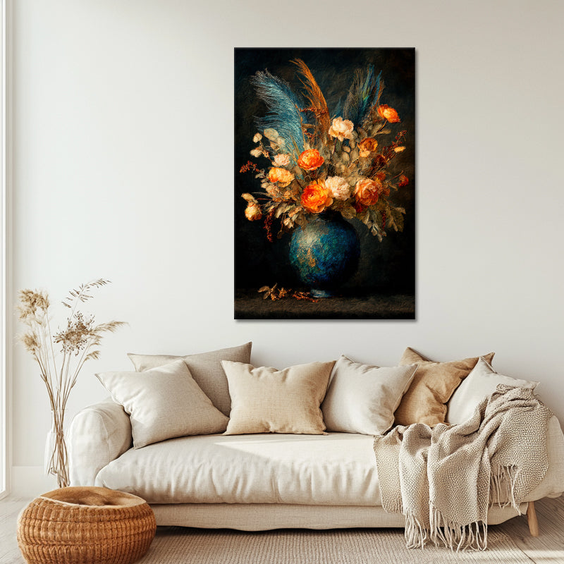 Blumen in türkisfarbener Vase