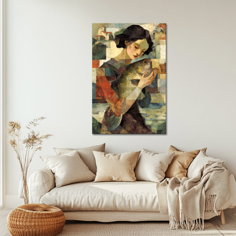 Surrealistische Frau mit Fisch