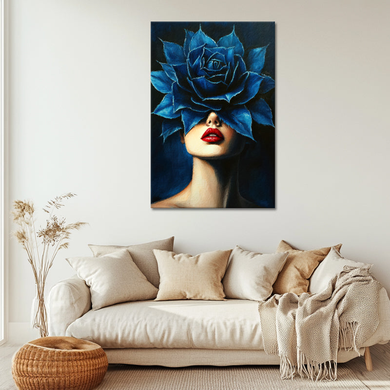 Frau mit blauer Rose