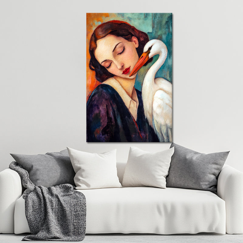 Frau mit Storch Kunst