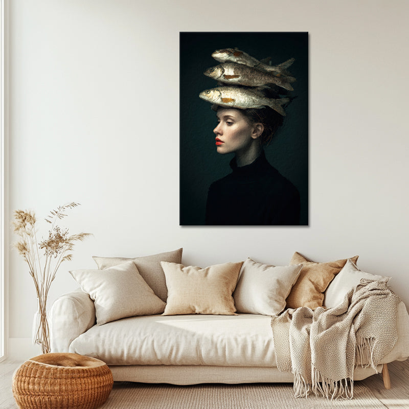 Surreales Porträt Frau Fisch