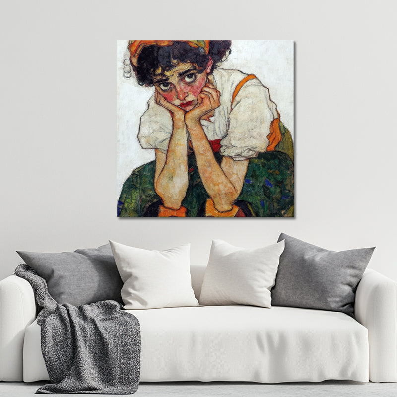 Frau mit Händen am Gesicht - Egon Schiele (Inspiration)