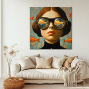 Frau mit Taucherbrille und Fischen