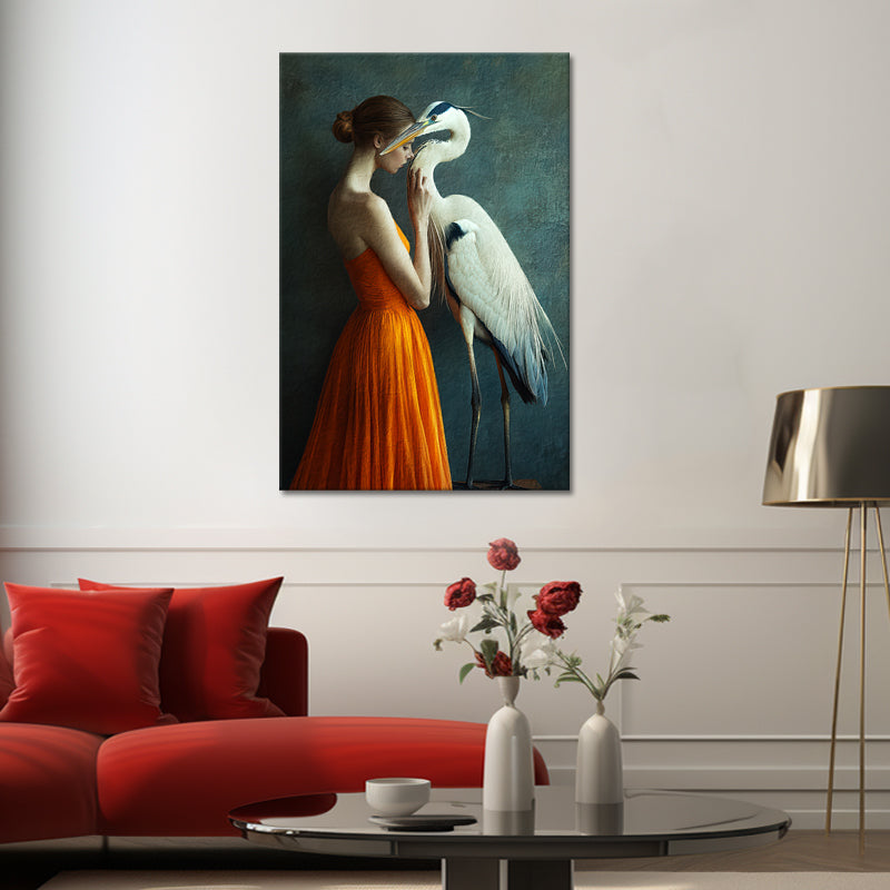 Frau mit Reiher Kunst