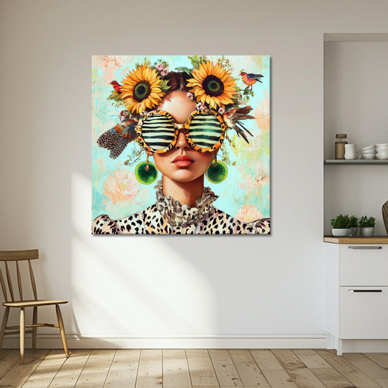Frau mit Sonnenblumen