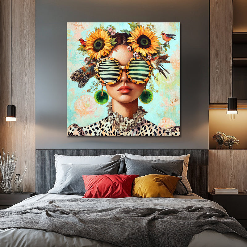 Frau mit Sonnenblumen