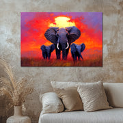 Elefantenfamilie bei Sonnenuntergang